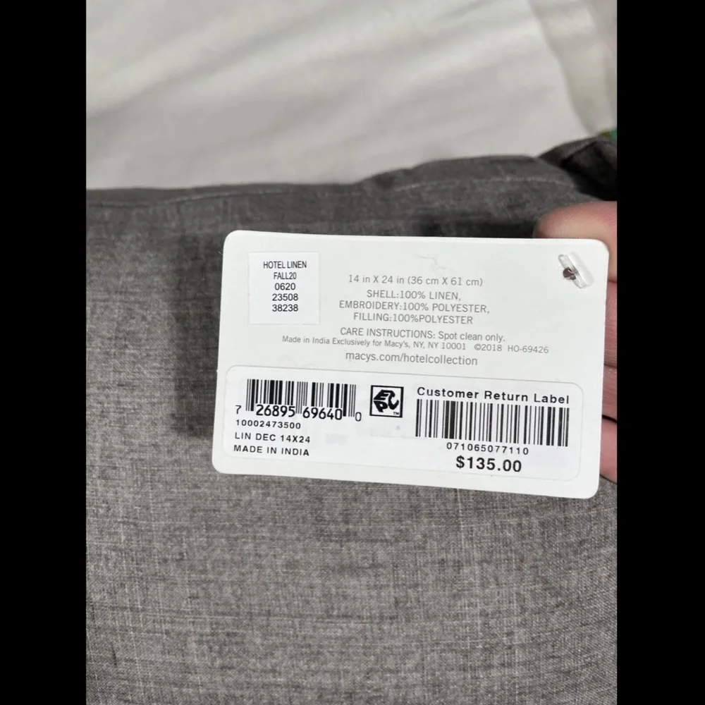 NWT Hotel Collection Linen Decorative Pillow Grey‎
